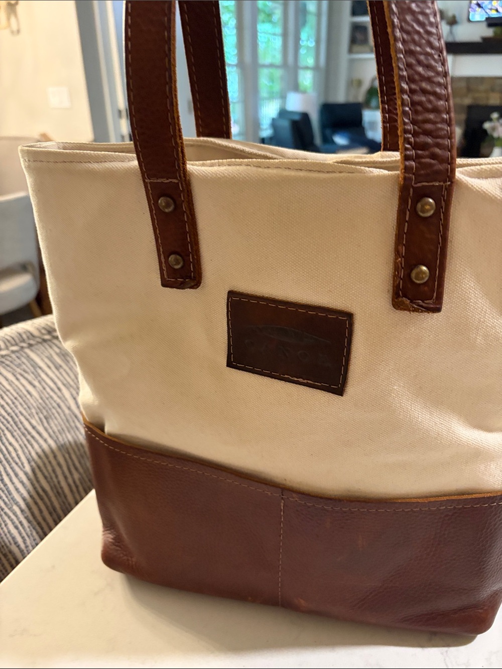 Canvas and Brown Leather Tote Bag - Classic Two-Tone Carryall